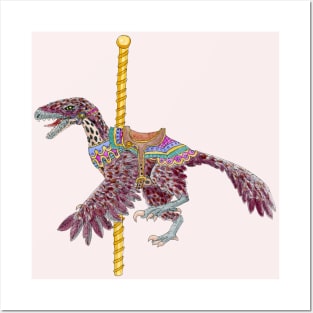 Carousel Dinosaur Feathered Raptor Posters and Art